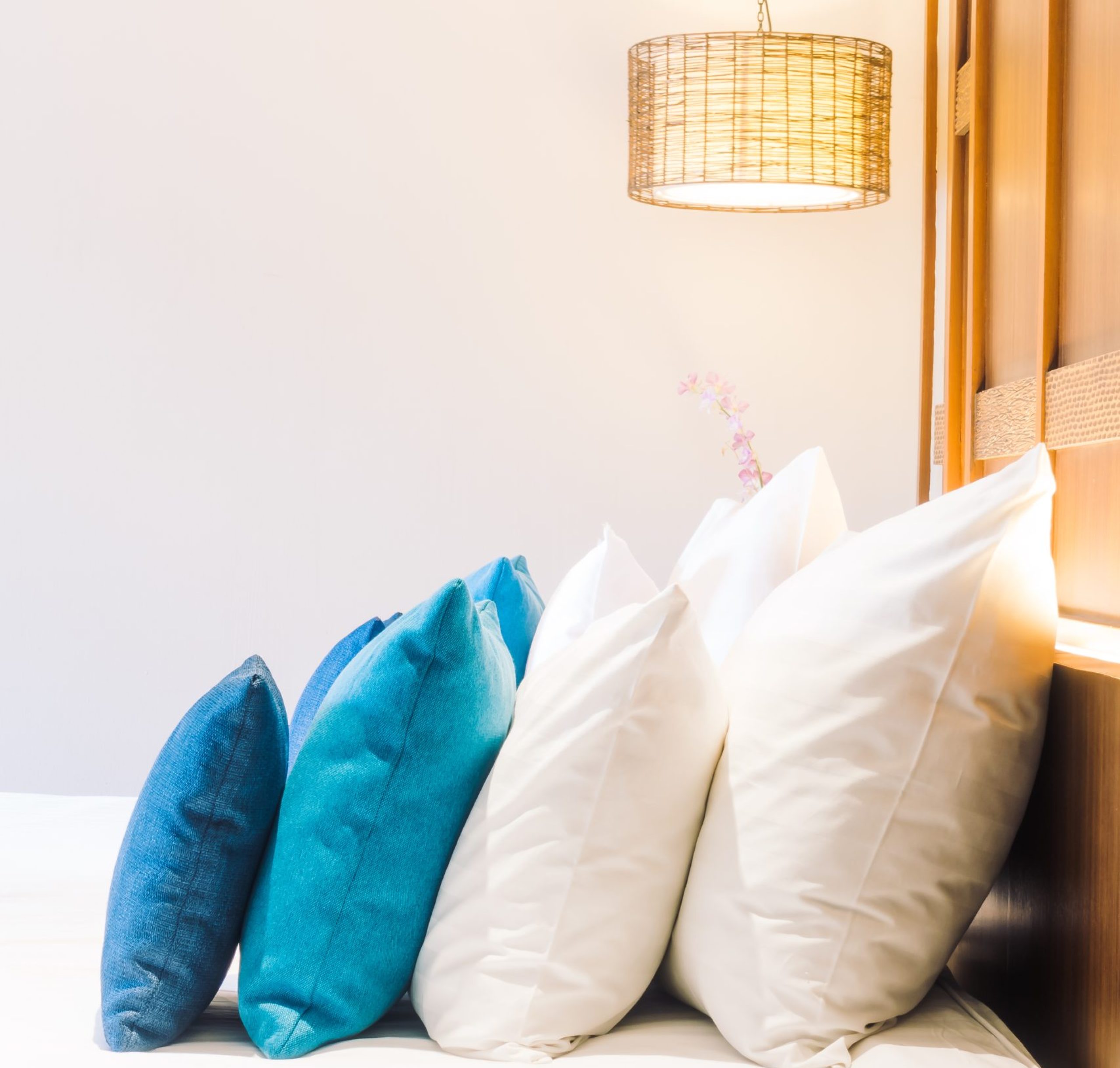 Beautiful luxury pillow on bed decoration in bedroom interior - Vintage Light Filter